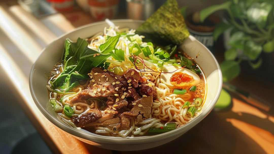 Ramen med kött, ägg och örter